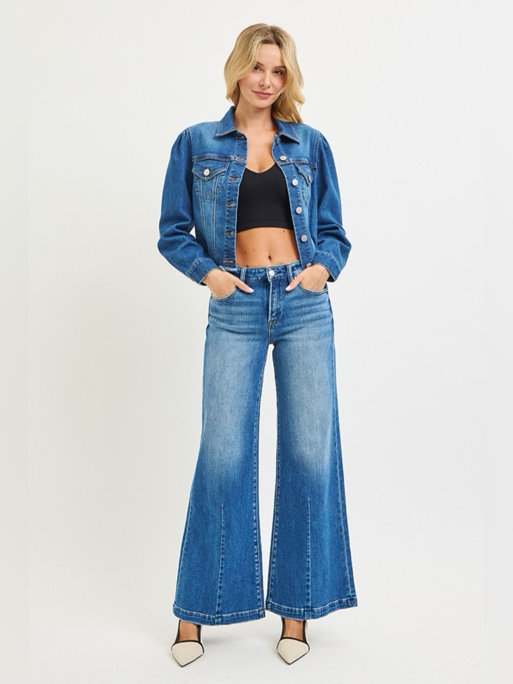 RISEN Full Size Mid Rise Wide Leg Jeans with Flared Look Plus Size - Picture 6 of 7